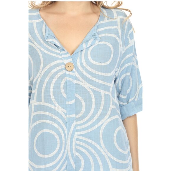 Light Blue Circle Print one button detail top - Picture 11 of 12